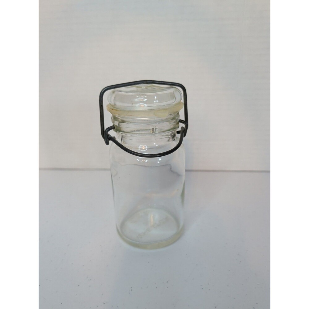 Rare Antique Wheaton #14 Clear Glass Canning Jar With Lid 5 in  Clean